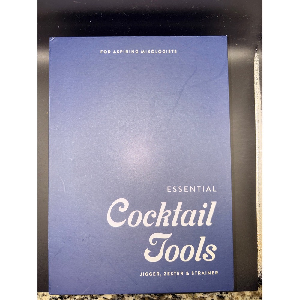 Essential Cocktail Tools Set Gold Jigger Strainer Zester Mixology Gift Set New